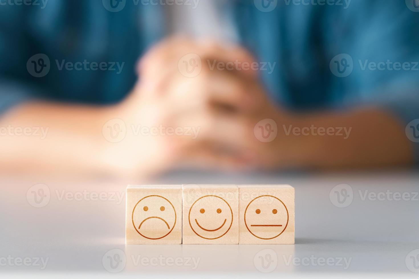 User gives rating to service experience on online application, Customer review satisfaction feedback survey concept, Customer can evaluate quality of service leading to reputation ranking of business. photo