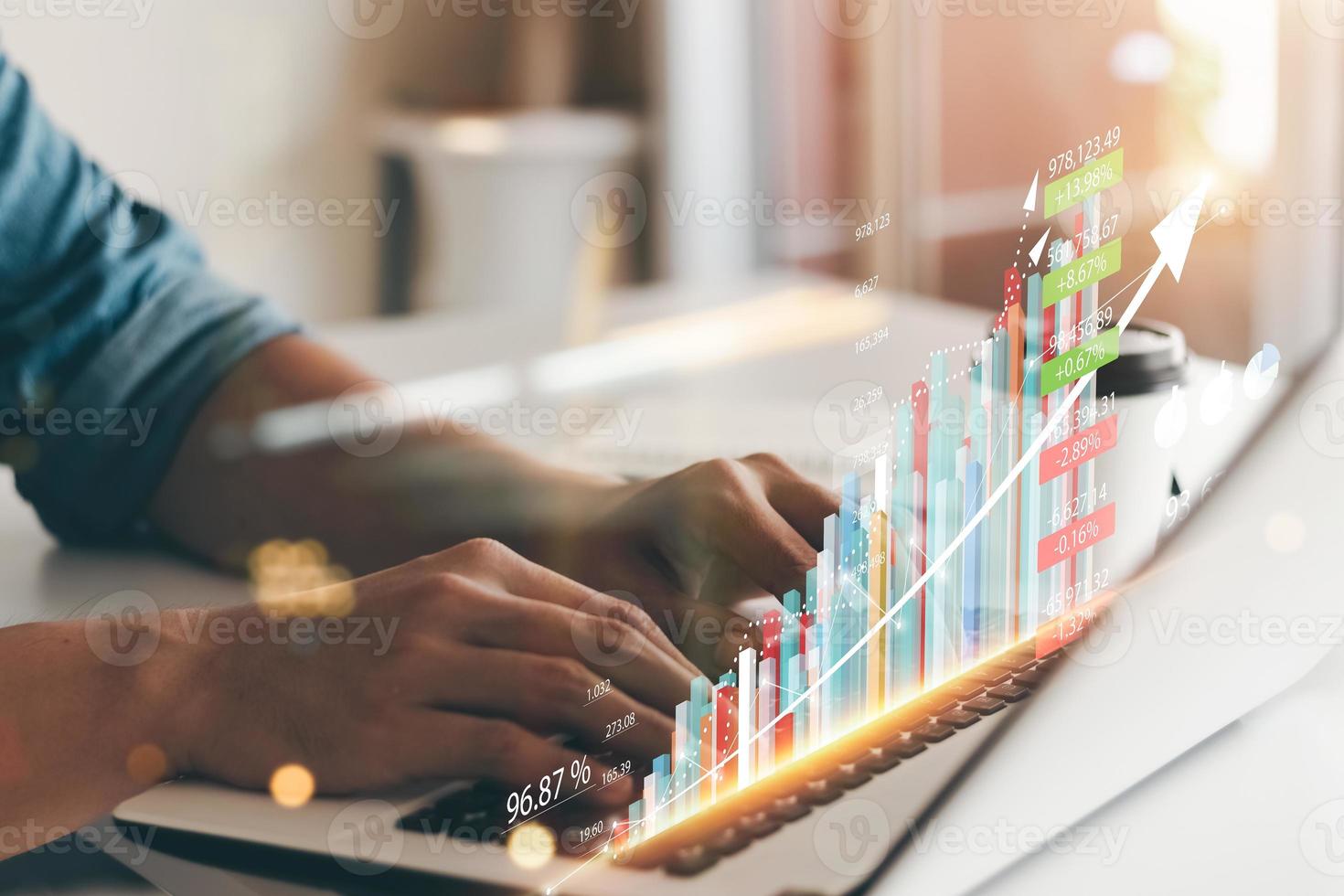 Business people analyze financial data chart trading forex, Investing in stock markets, funds and digital assets, Business finance technology and investment concept, Business finance background. photo