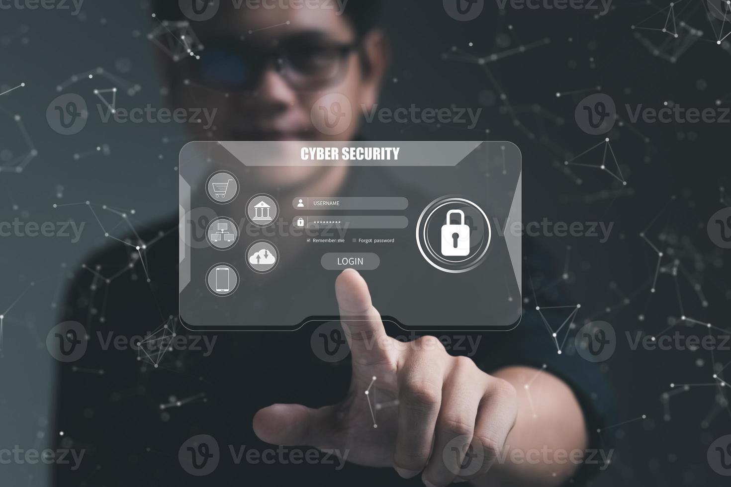 concepto de seguridad cibernética, inicio de sesión de tipo de usuario y contraseña, mantener seguros los datos personales del usuario, cifrado, acceso seguro a Internet, seguridad cibernética. foto