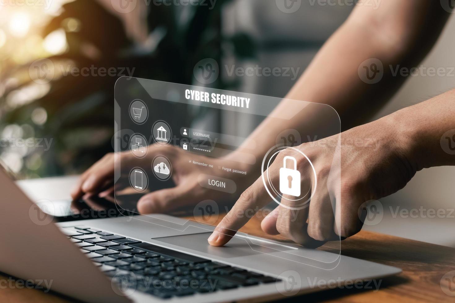 concepto de seguridad cibernética, inicio de sesión de tipo de usuario y contraseña, mantener seguros los datos personales del usuario, cifrado, acceso seguro a Internet, seguridad cibernética. foto