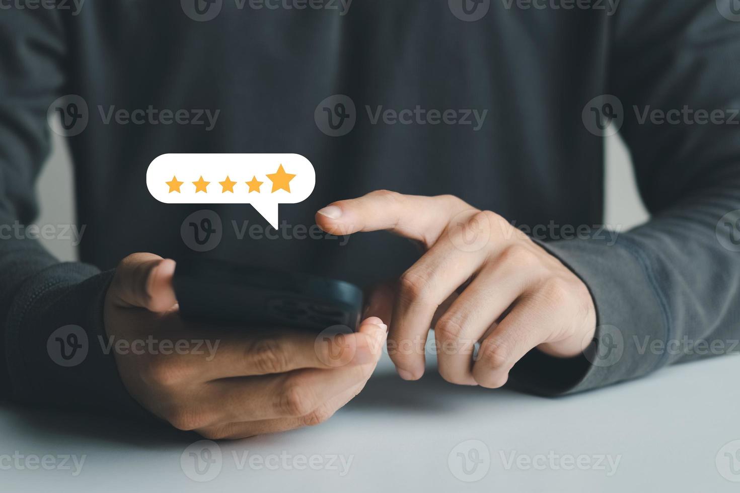 User give rating to service experience on online application, Customer review satisfaction feedback survey concept, Customer can evaluate quality of service leading to reputation ranking of business. photo