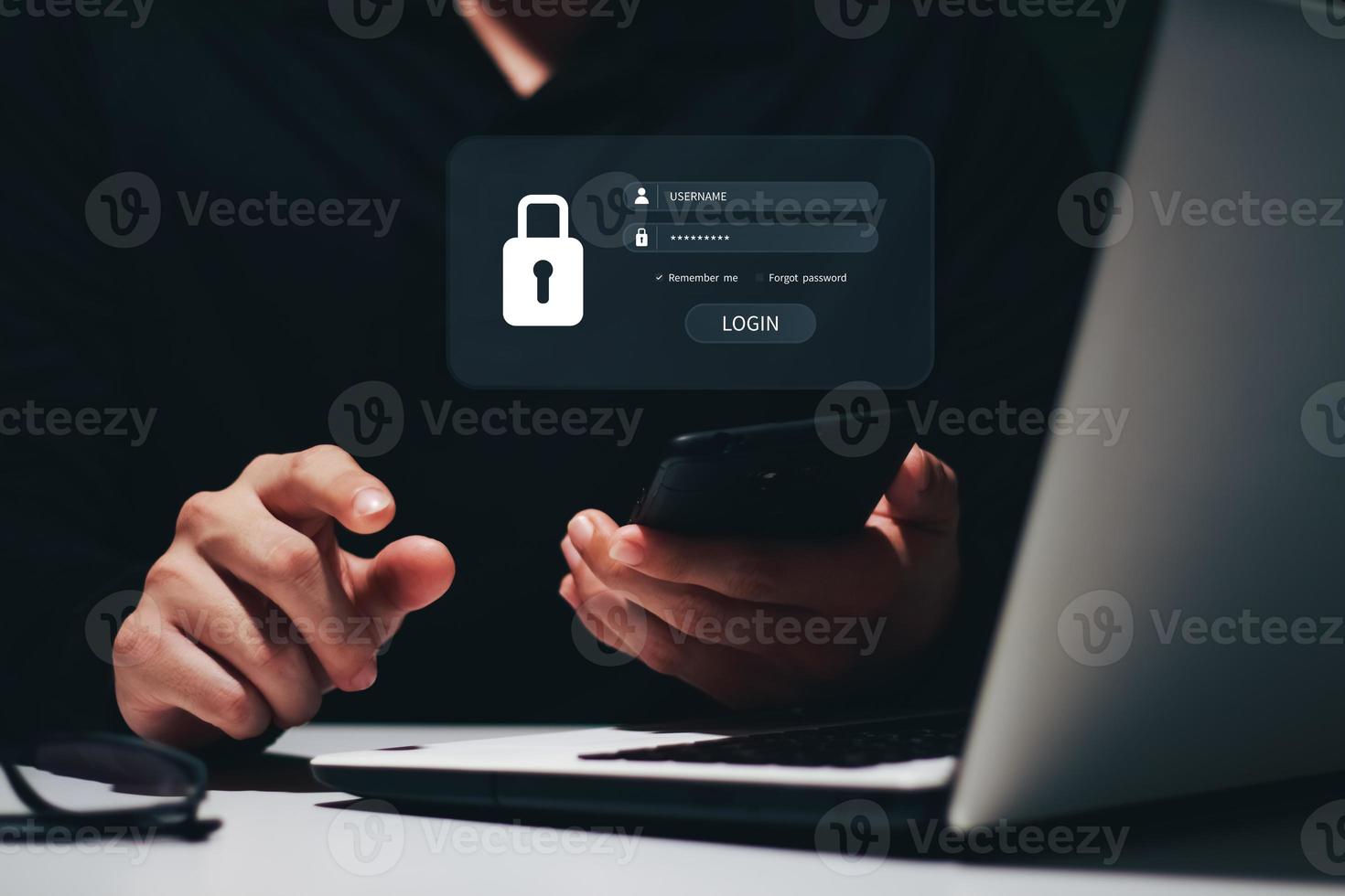 concepto de protección de la privacidad de la seguridad de la red de Internet. seguridad y encriptación de la información, acceso seguro a la información personal del usuario, acceso seguro a internet, ciberseguridad. foto