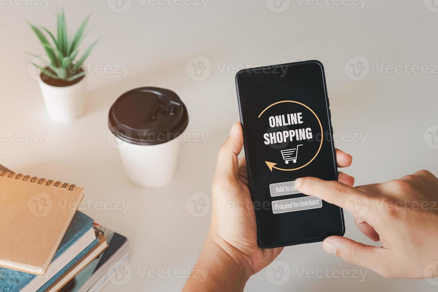 Shopping online, shopping through the applications online in an online store via the smartphone app. photo