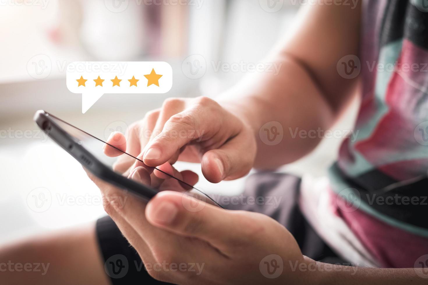 User give rating to service experience on online application, Customer review satisfaction feedback survey concept, Customer can evaluate quality of service leading to reputation ranking of business. photo