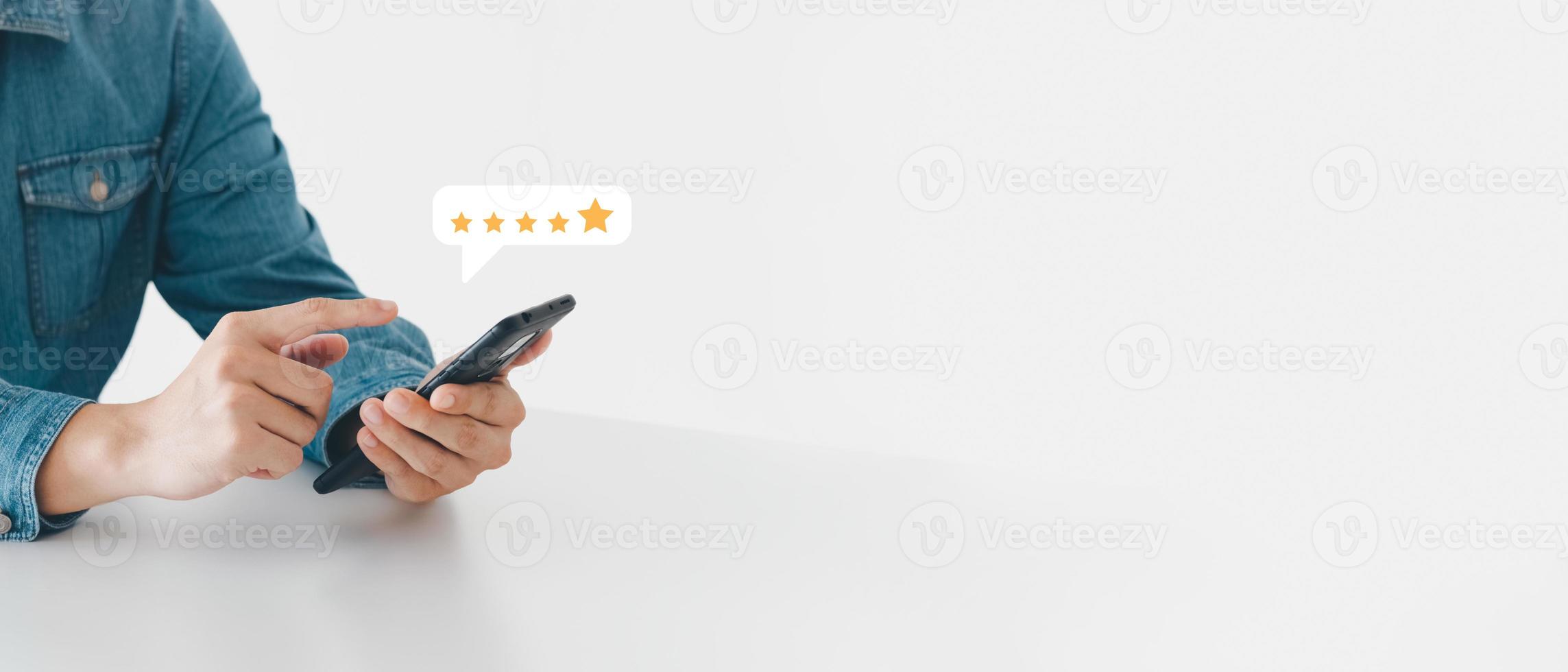 User give rating to service experience on online application, Customer review satisfaction feedback survey concept, Customer can evaluate quality of service leading to reputation ranking of business. photo