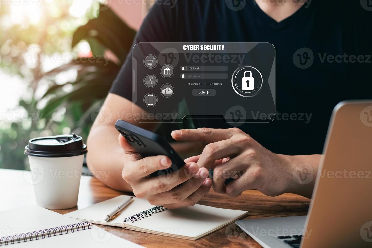 concepto de seguridad cibernética, inicio de sesión de tipo de usuario y contraseña, mantener seguros los datos personales del usuario, cifrado, acceso seguro a Internet, seguridad cibernética. foto