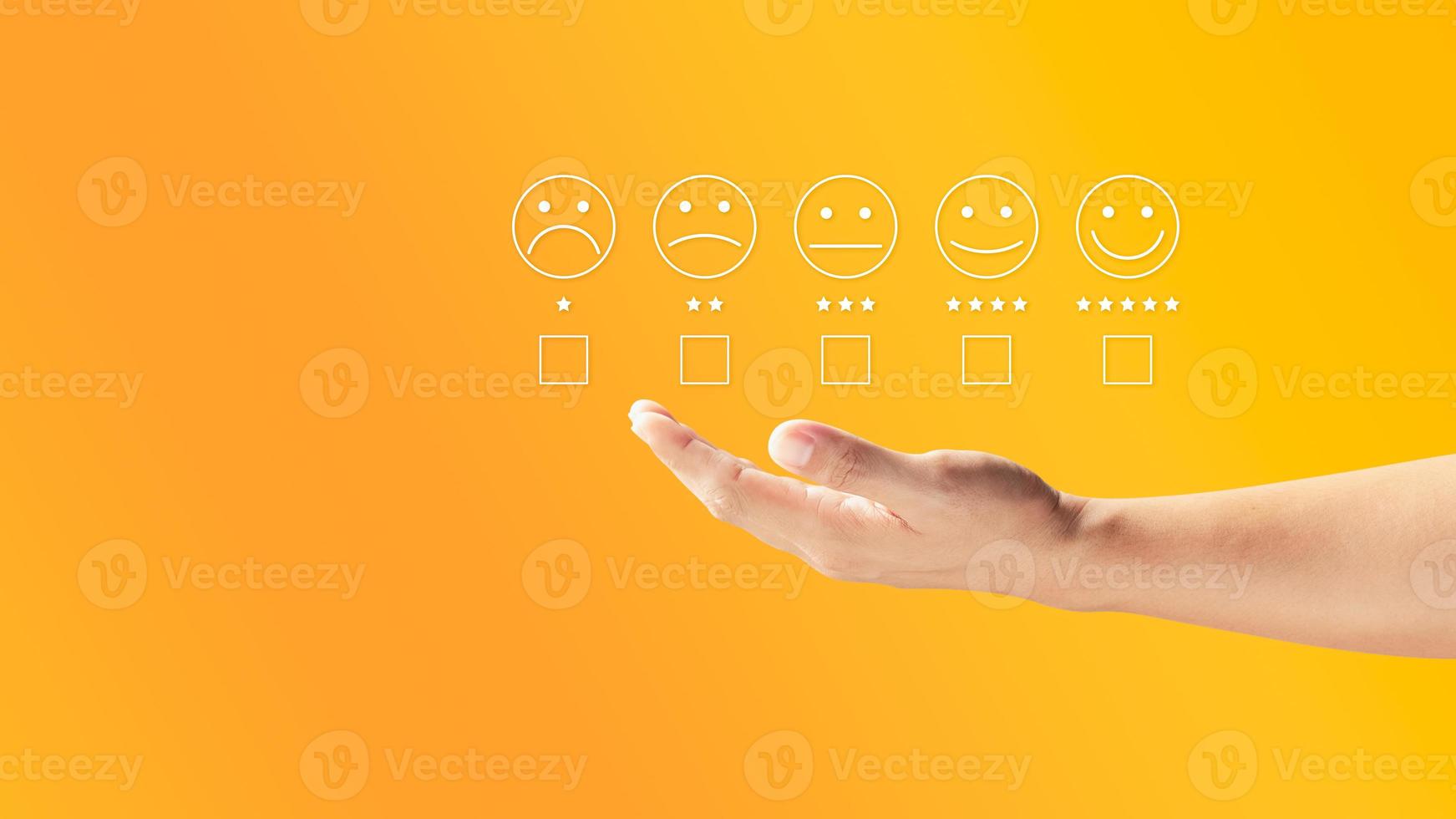 User give rating to service experience on online application, Customer review satisfaction feedback survey concept, Customer can evaluate quality of service leading to reputation ranking of business. photo