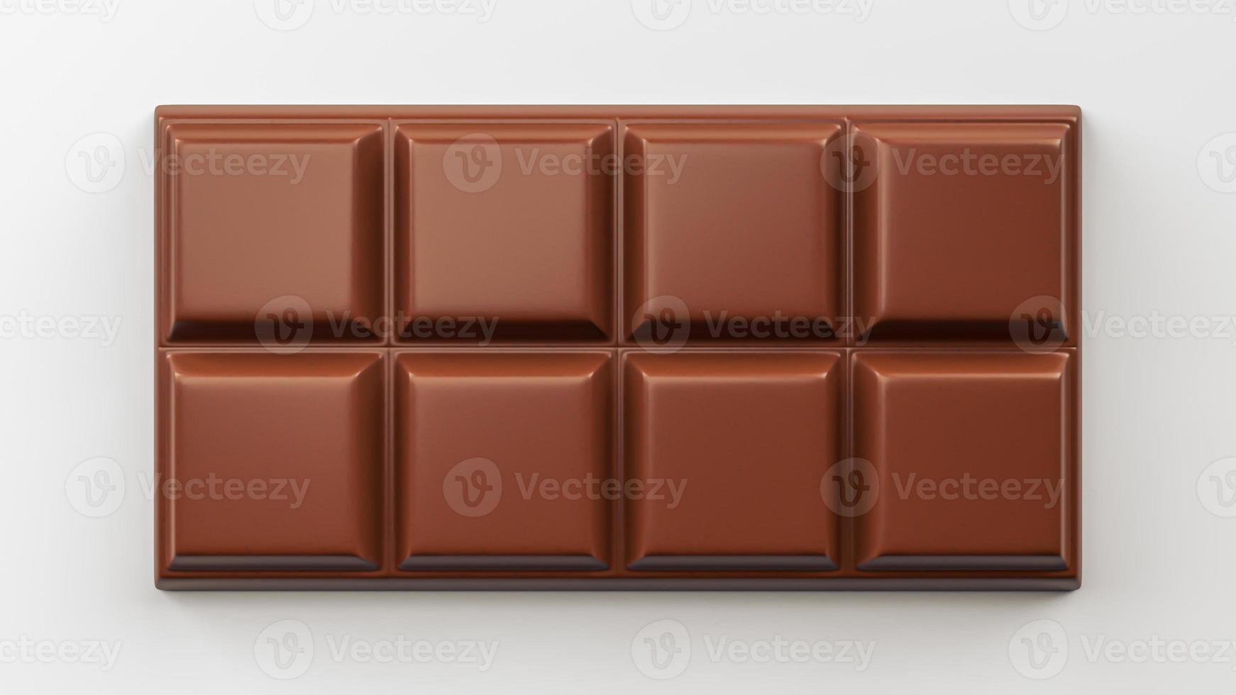 piezas de chocolate con leche aisladas sobre fondo blanco. cubos de chocolate de vista superior, trozos de barra de chocolate amargo y oscuro, aislados en fondo blanco, ilustración 3d de vista superior foto