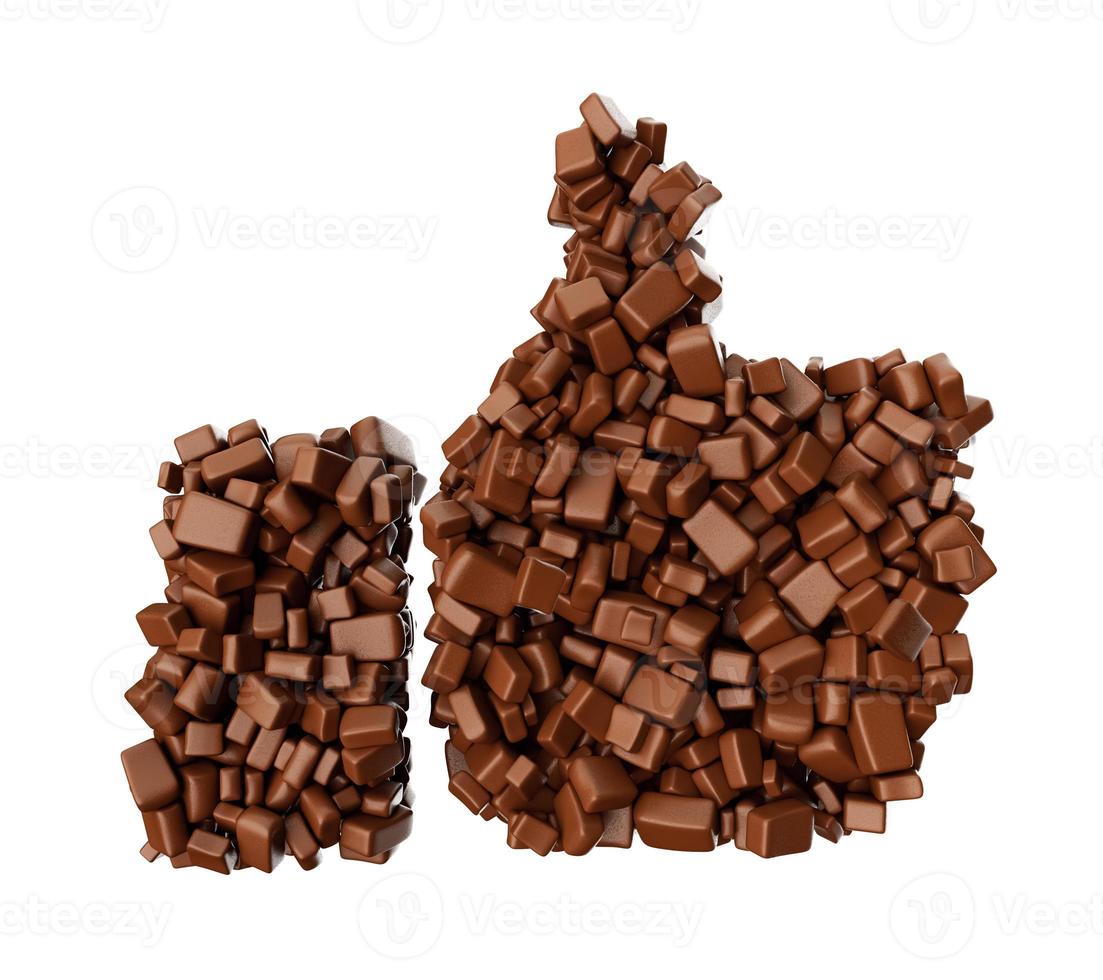 Like Symbol made of chocolate Chunks Chocolate Pieces Social media icon 3d illustration photo