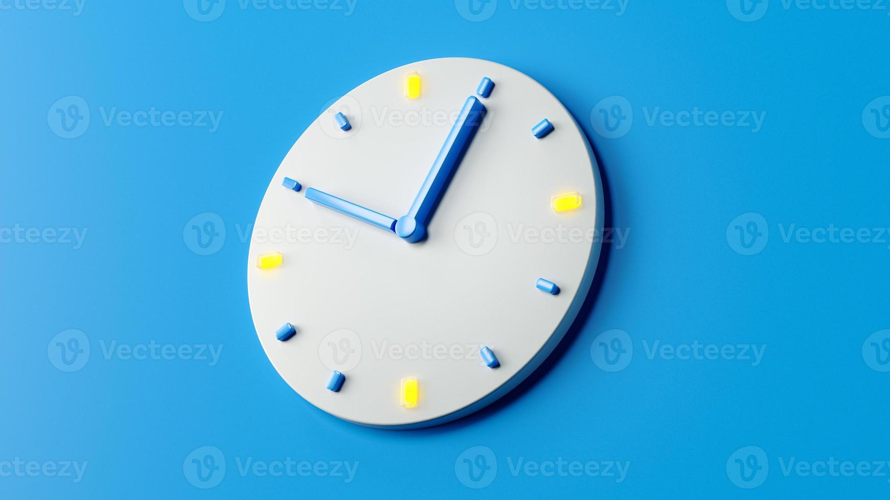 Time clock analog white on pastel blue background, modern minimal style for banner backlit hour needle, 11 o clock and 5 minutes flyer, poster or website. 3d rendering 3d illustration photo
