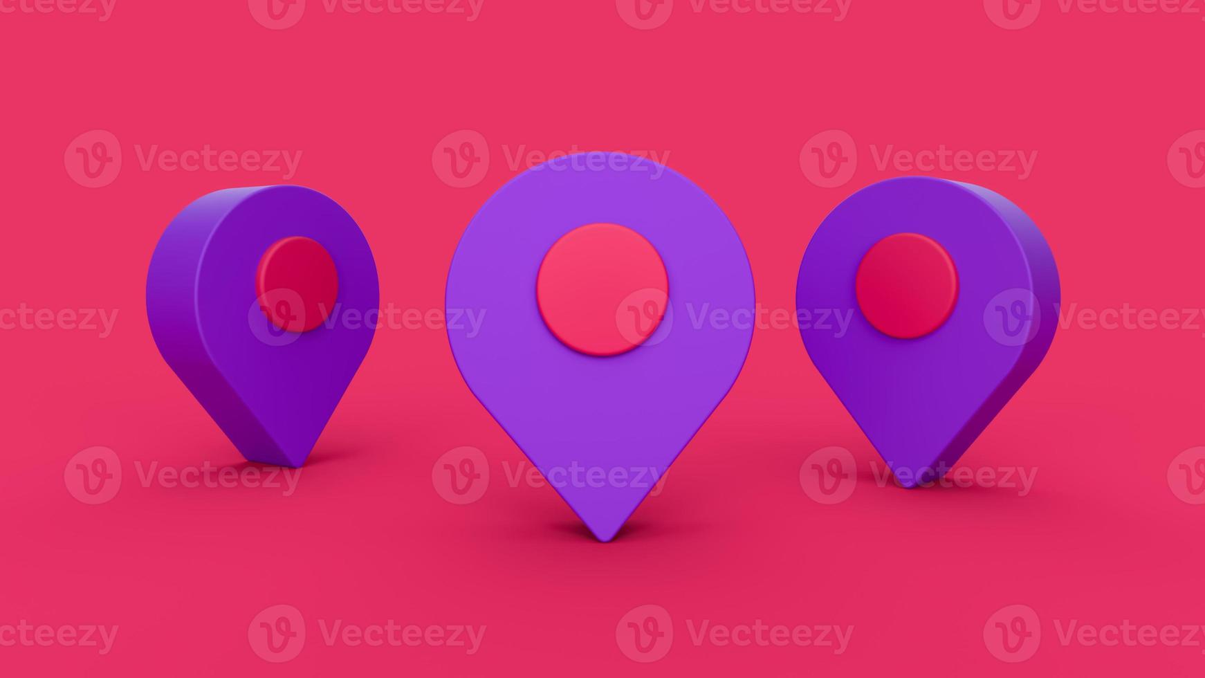 Cute Puple Pin location icon on pink background 3d illustration photo