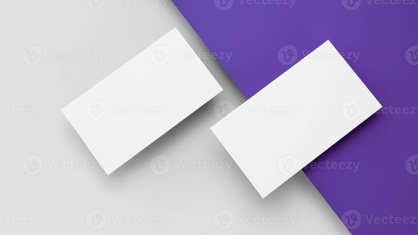 Two white US business card Mockup laying on blue and grey background. card front and back laying on colored surface 3D Illustration photo