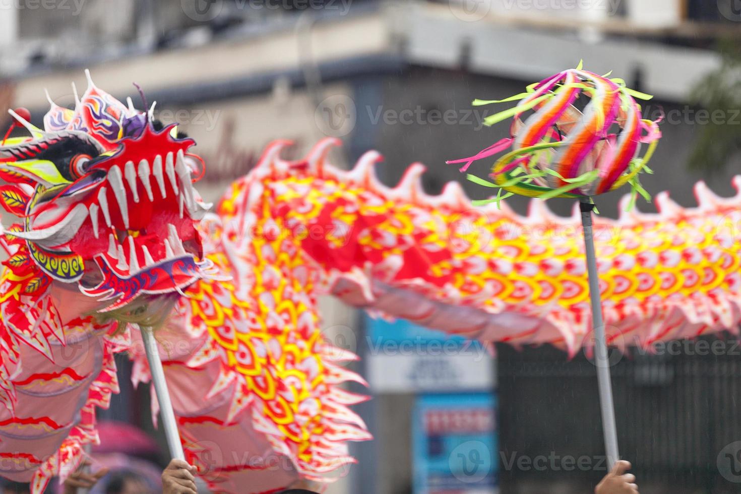 danza del dragón durante el año nuevo chino foto