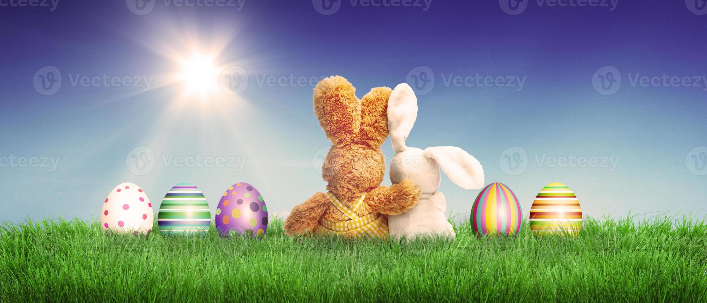 Beautiful Easter background with colorful Easter eggs photo