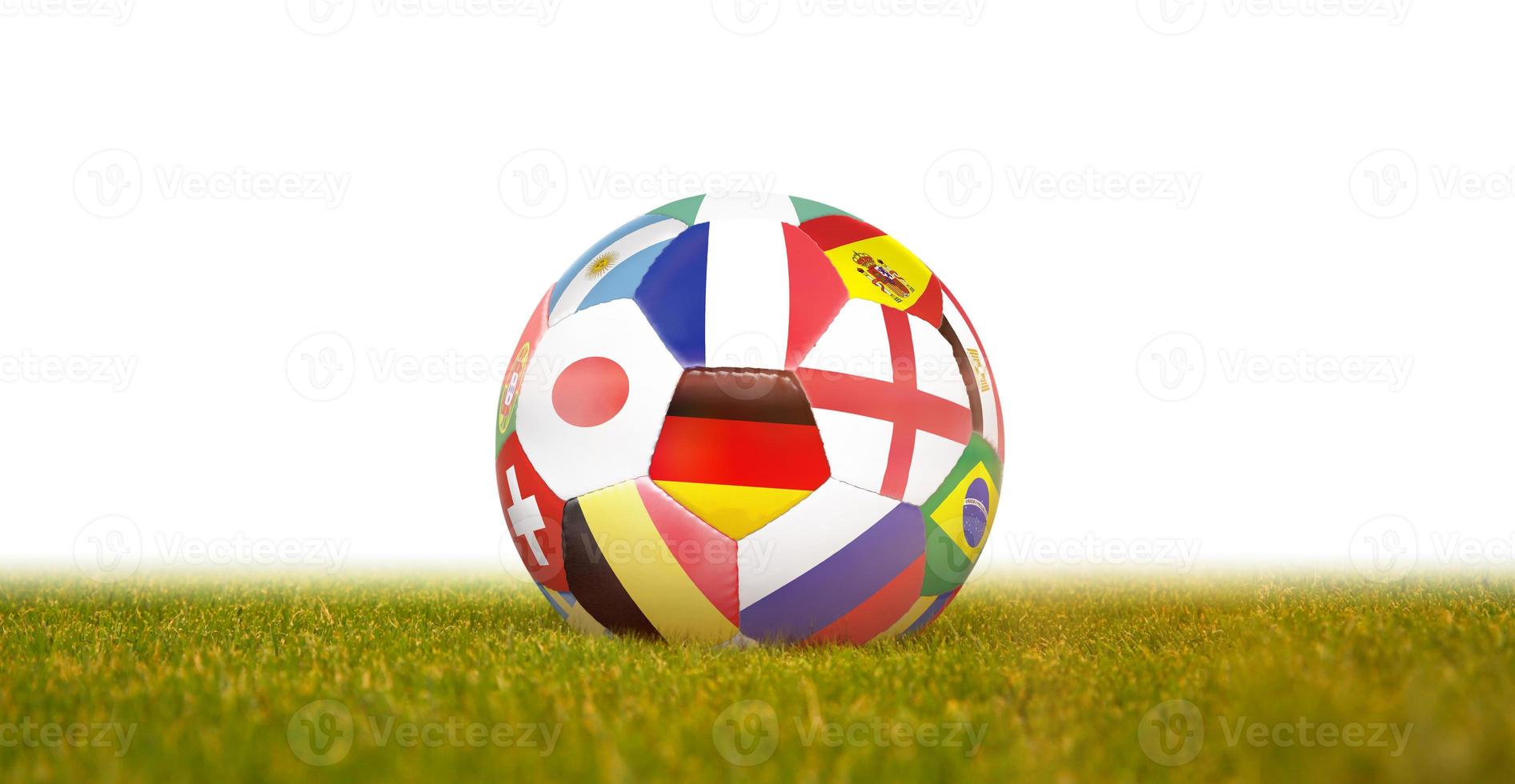 Soccer ball on green playground. Soccer concept photo