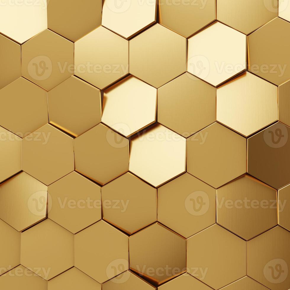 fondo de textura hexagonal de oro futurista. representación 3d foto