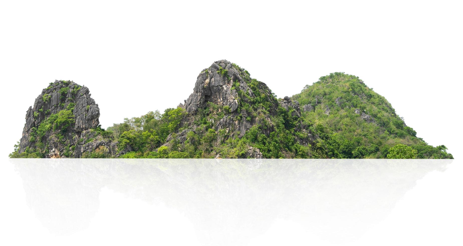 rock mountain hill with green forest isolate on white background photo