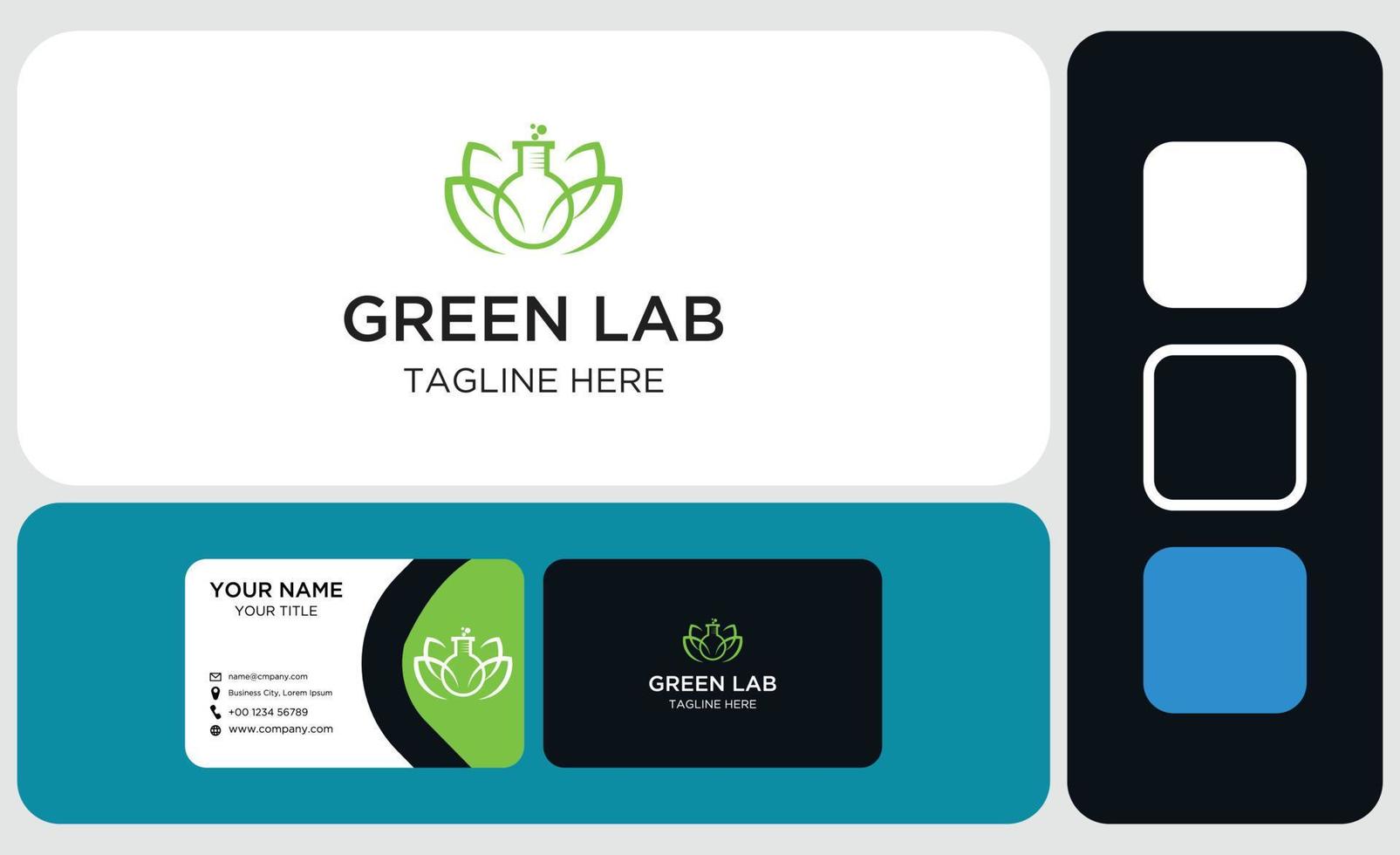 Creative erlenmeyer Lab with leaf Logo and business card Template vector