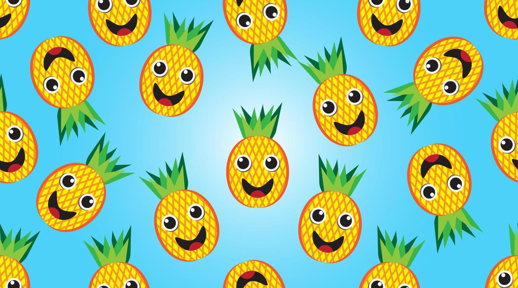 Seamless pattern with funny pineapples. Fruit funny background