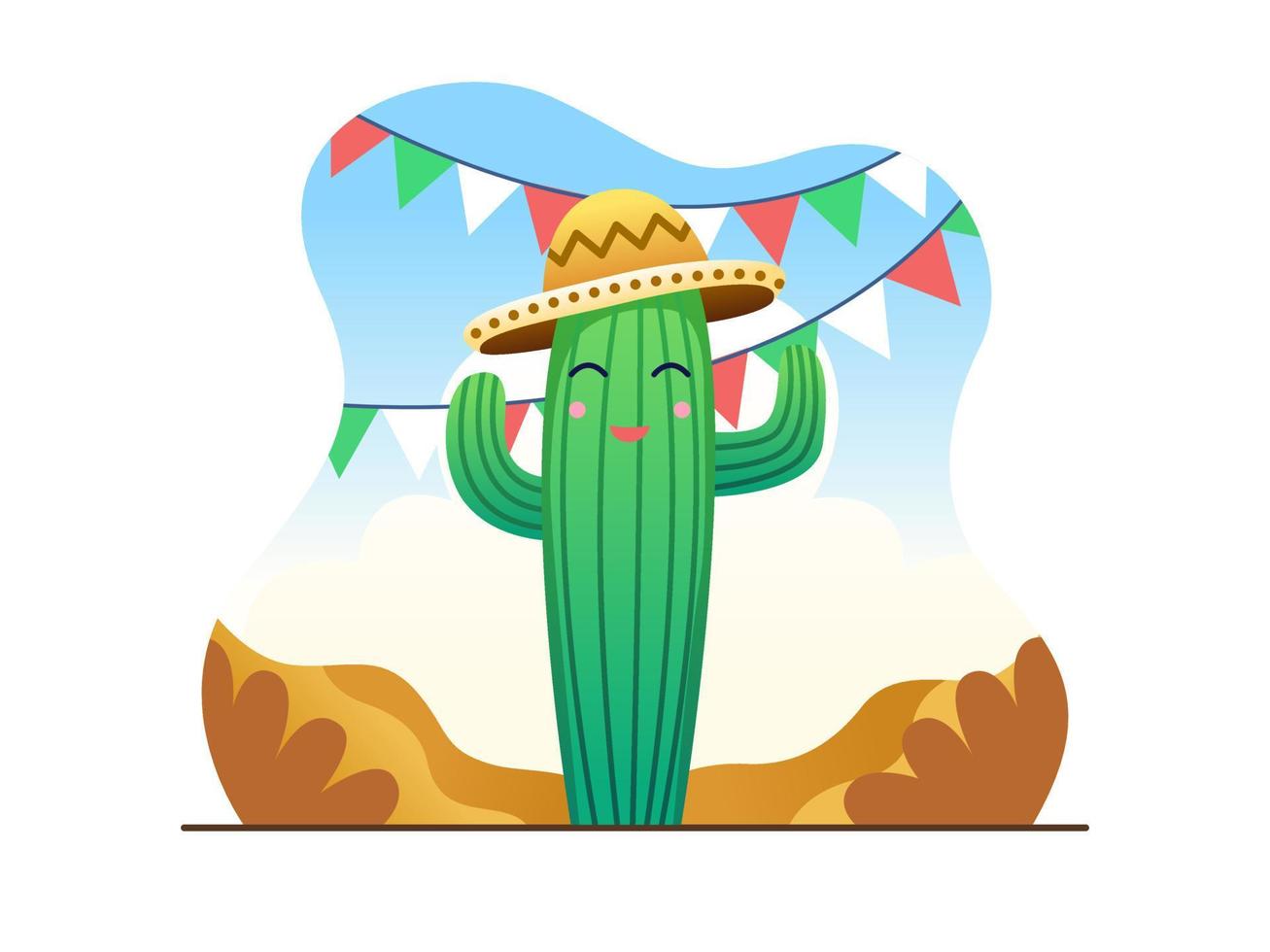 Cinco de Mayo Illustration Design With Cute Cactus Wear Sombrero. Mexico Cinco De Mayo Celebration. Can be used for greeting card, postcard, poster, banner, social media, print, etc vector