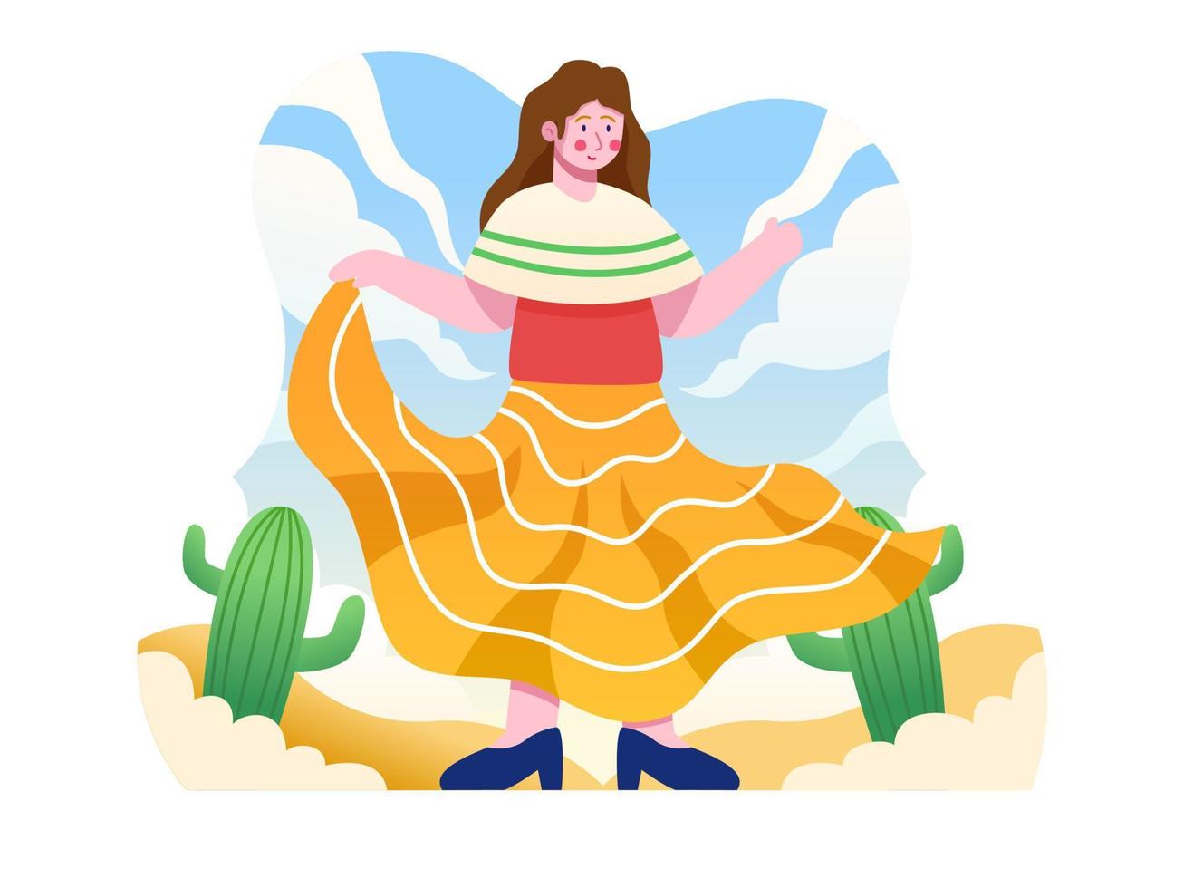 Young Mexican Women Celebrate Cinco de Mayo with Wearing Mexico Traditional Clothes. Mexico Cinco de Mayo Parade Tradition. Can be used for greeting card, poster, postcard, invitation, etc. vector