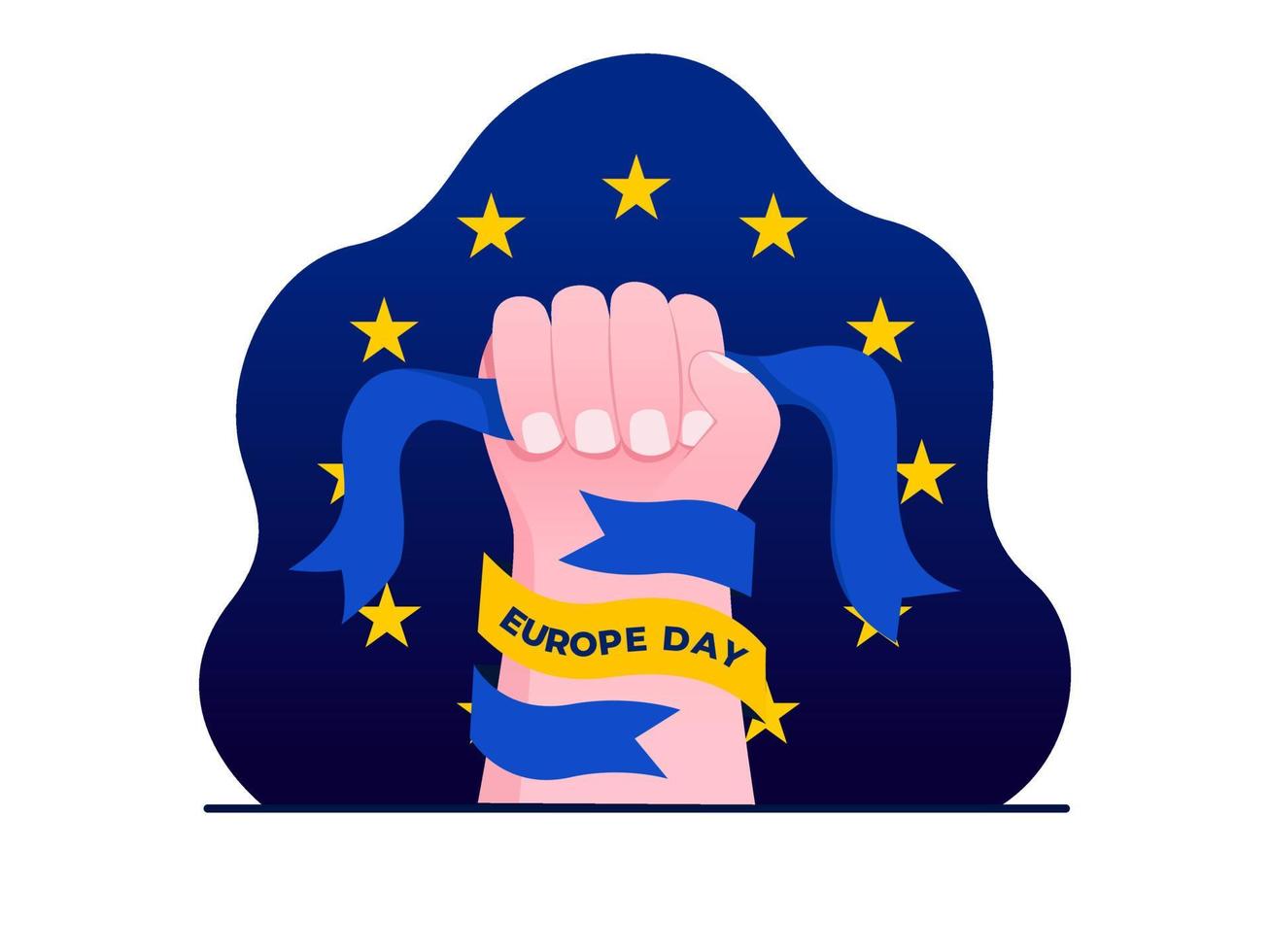 Europe Day Celebration at 9 May Design With Europe Flag. Happy Europe Day. Can be used for greeting card, postcard, banner, poster, web, print, social media, etc. vector