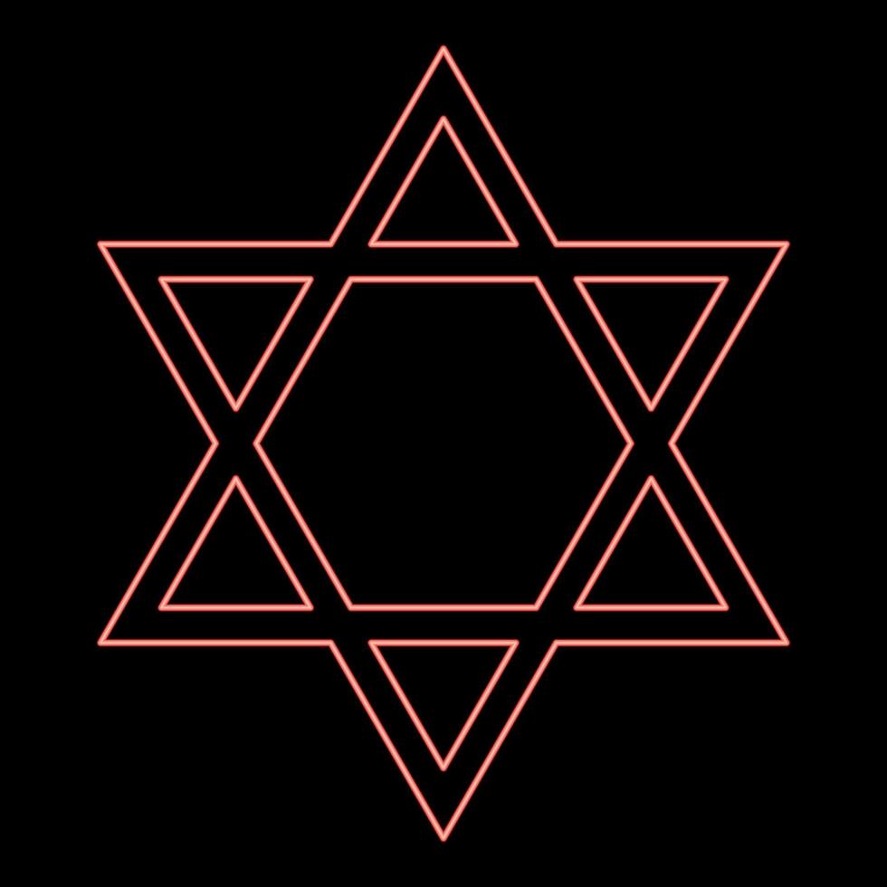 Neon jewish star of david icon black color in circle red color vector illustration flat style image