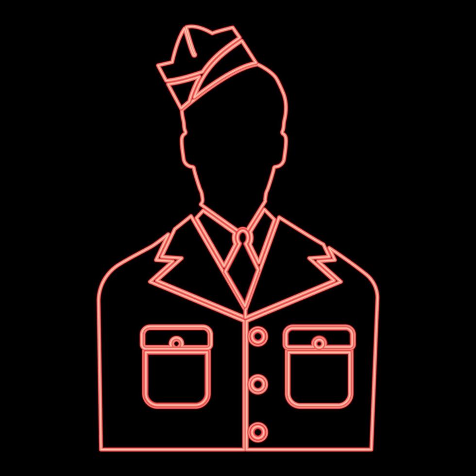Neon veteran or soldier of the american army red color vector illustration flat style image