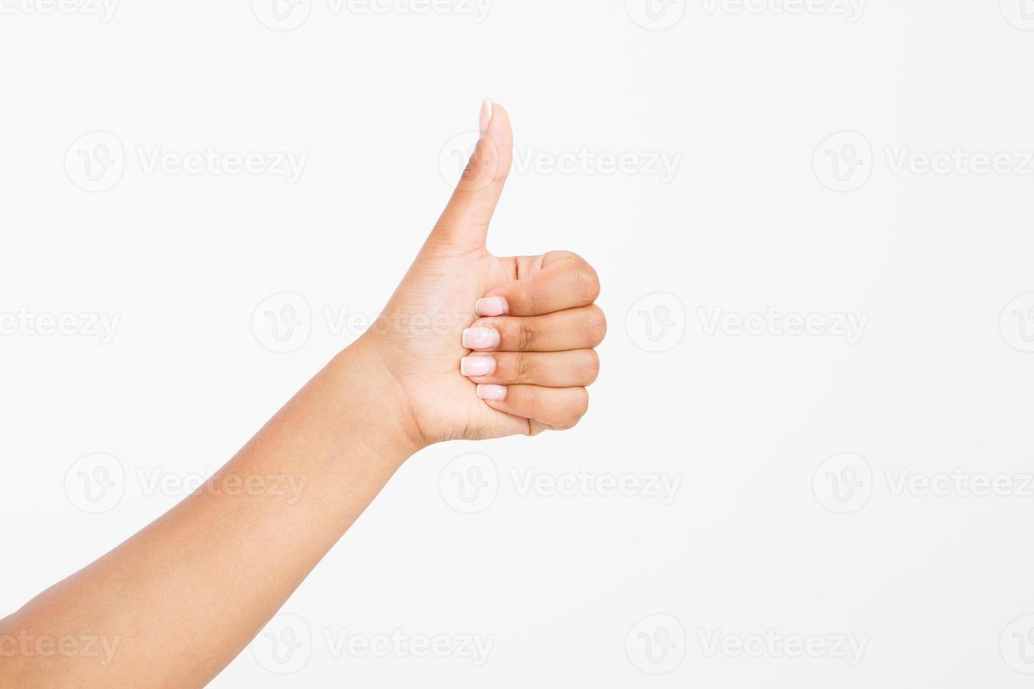 woman's hand showing one or like count isolated on white background. afro american hand. Mock up. Copy space. Template. Blank. photo