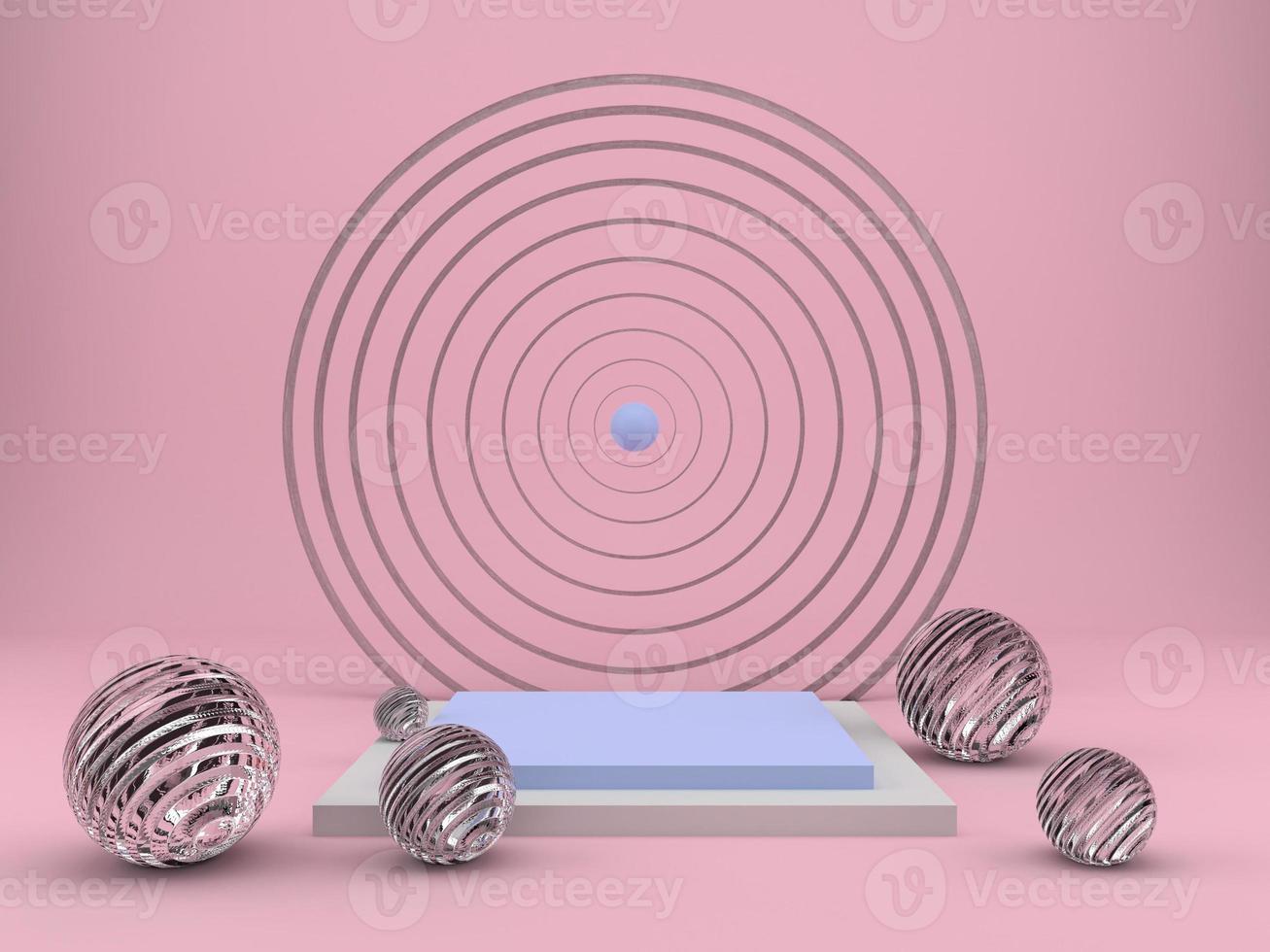 3d rendering studio with geometric shapes, podium on the floor. Platforms for product presentation, mock up background. photo