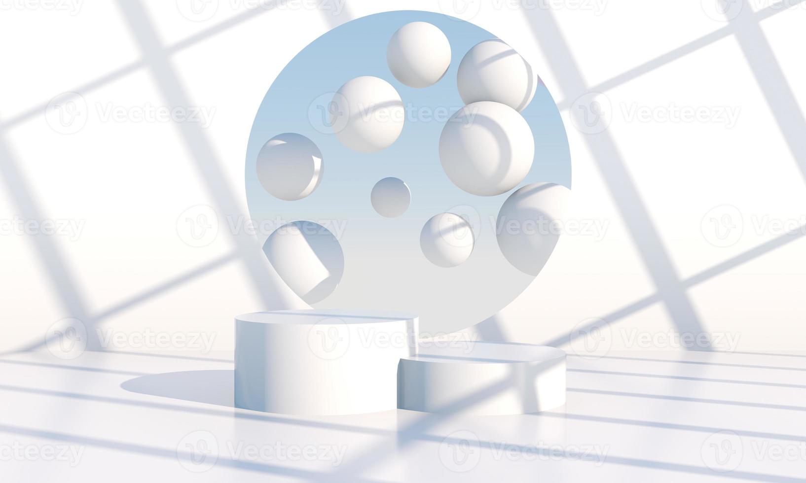 Minimal scene with geometrical forms, podiums in cream background with shadows. Scene to show cosmetic product, Showcase, shopfront, display case. 3d photo