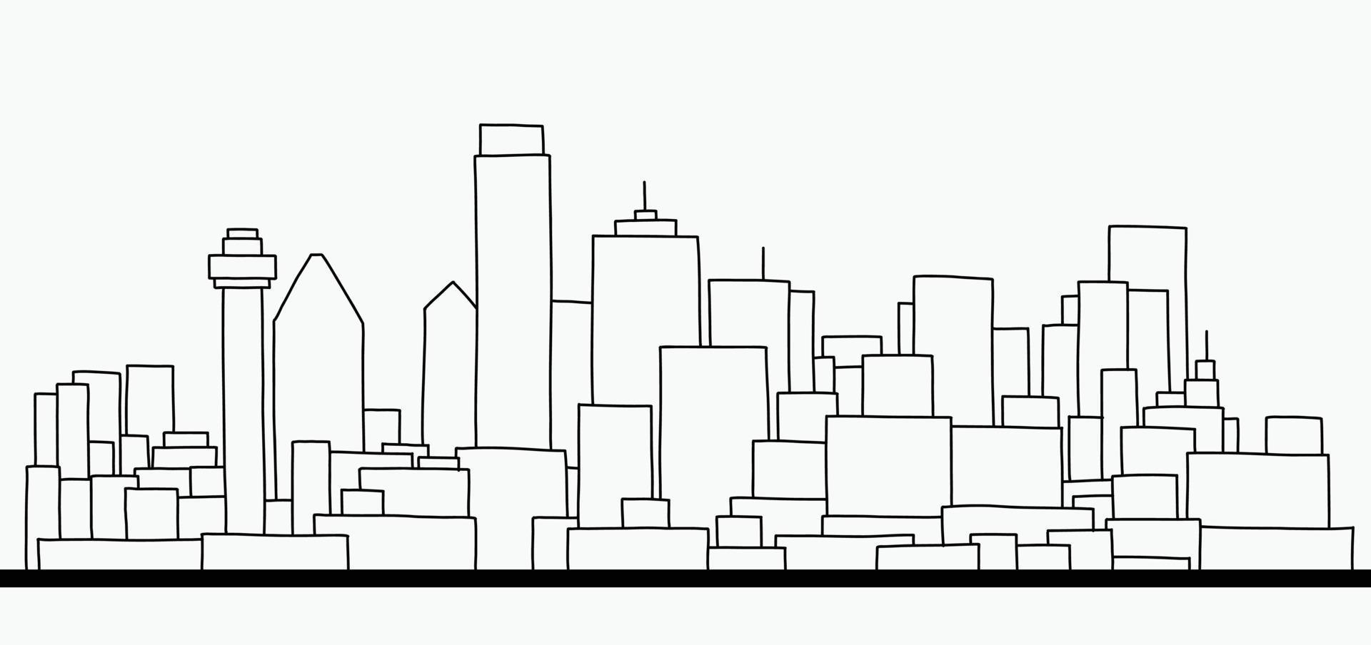 Modern cityscape skyline outline doodle drawing on white background. vector