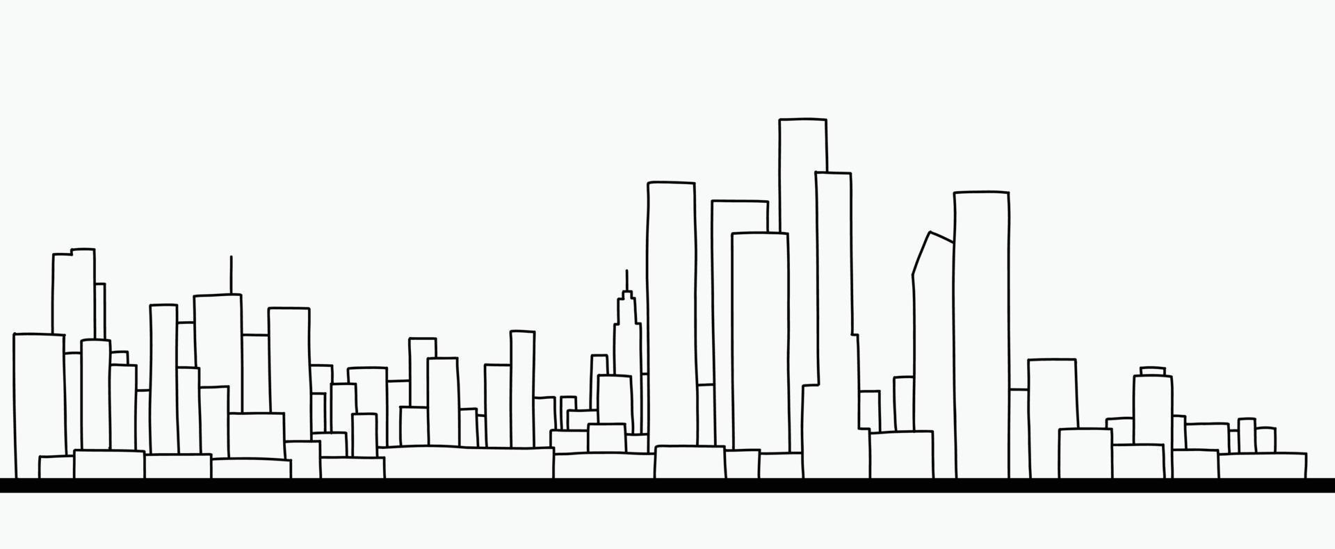 Modern cityscape skyline outline doodle drawing on white background. vector