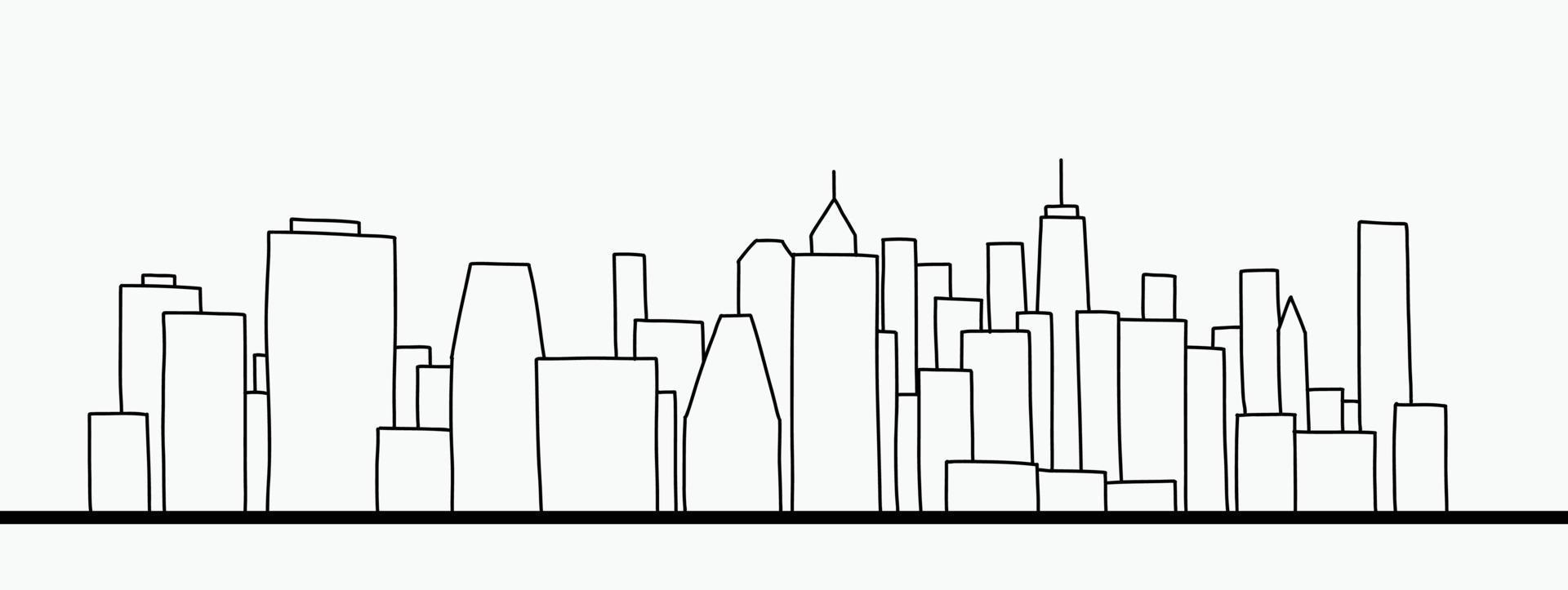 Modern cityscape skyline outline doodle drawing on white background. vector