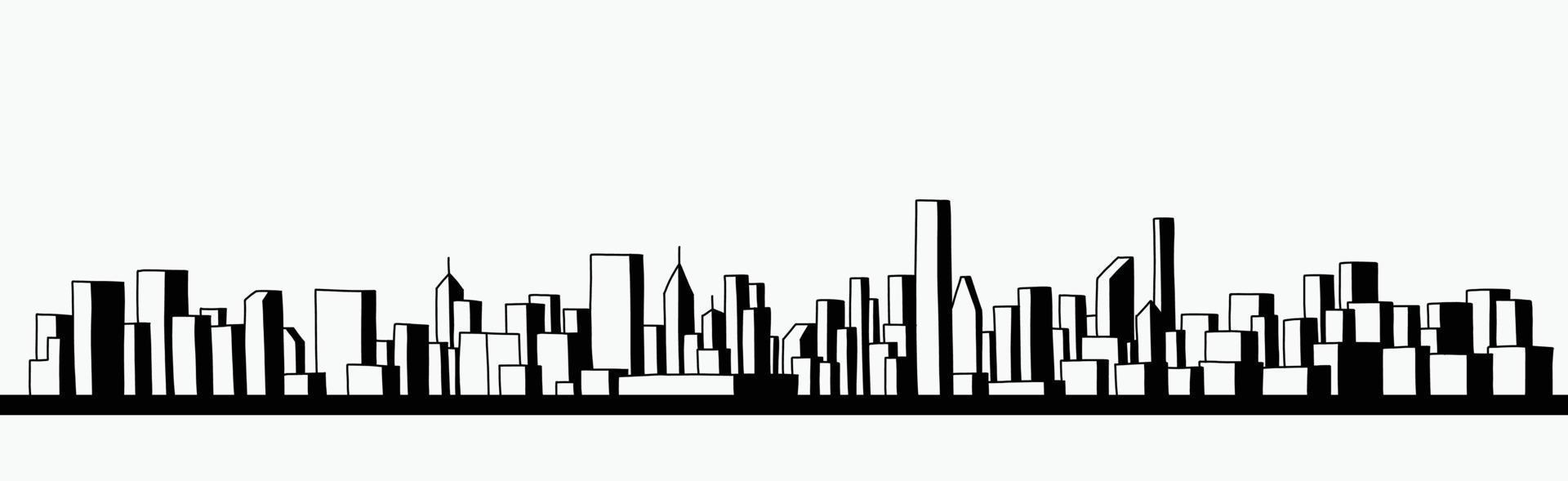 Modern cityscape skyline outline doodle drawing on white background. vector