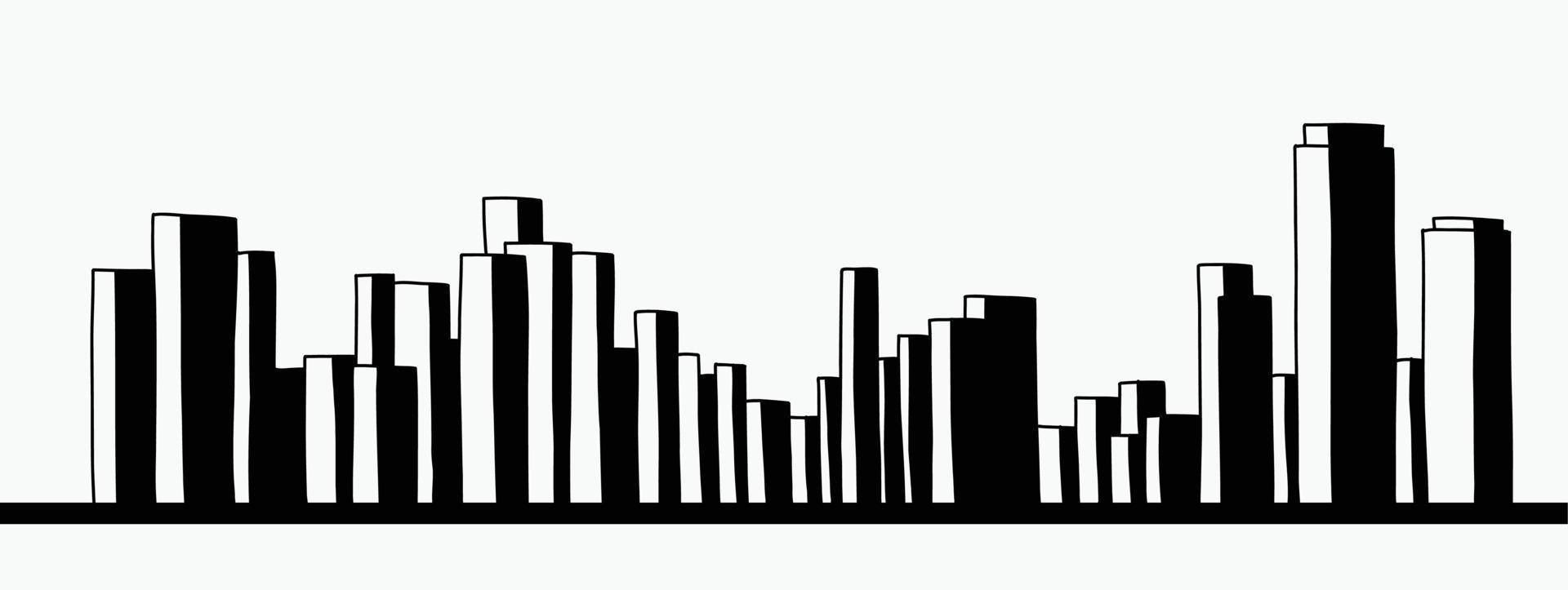 Modern cityscape skyline outline doodle drawing on white background. vector