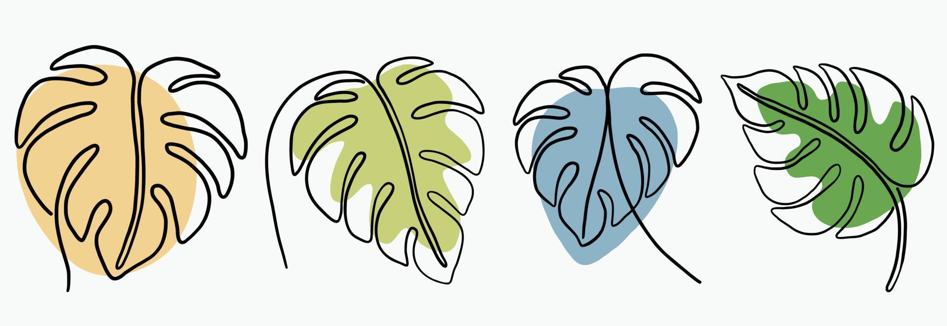 simplicidad hoja de monstera dibujo de línea continua a mano alzada diseño plano. vector