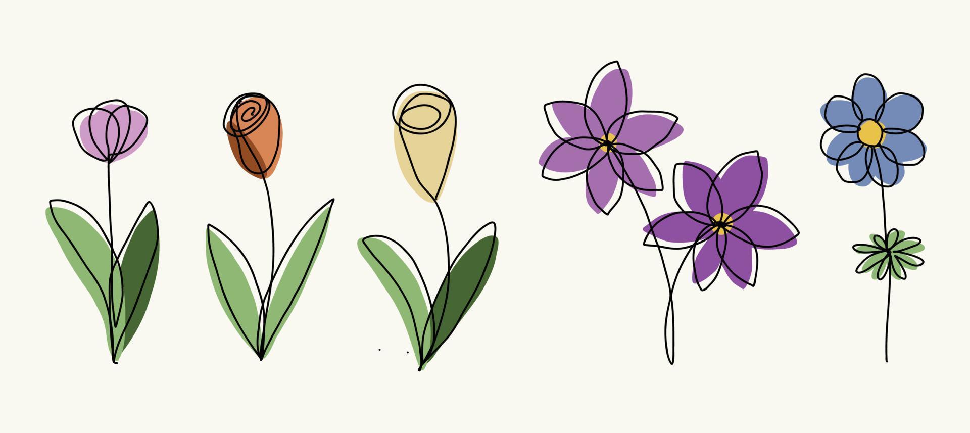 simplicidad flor dibujo de línea continua a mano alzada diseño plano. vector
