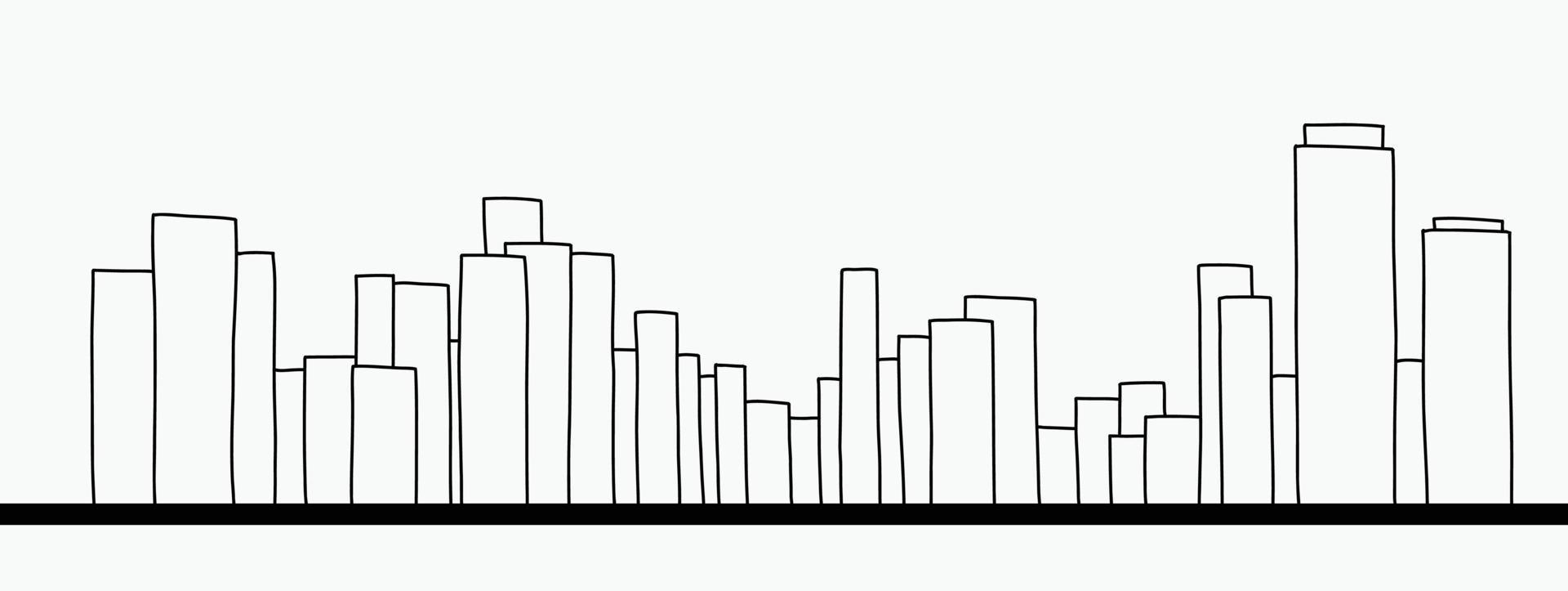 Dibujo de garabatos de contorno de paisaje urbano moderno sobre fondo blanco. vector