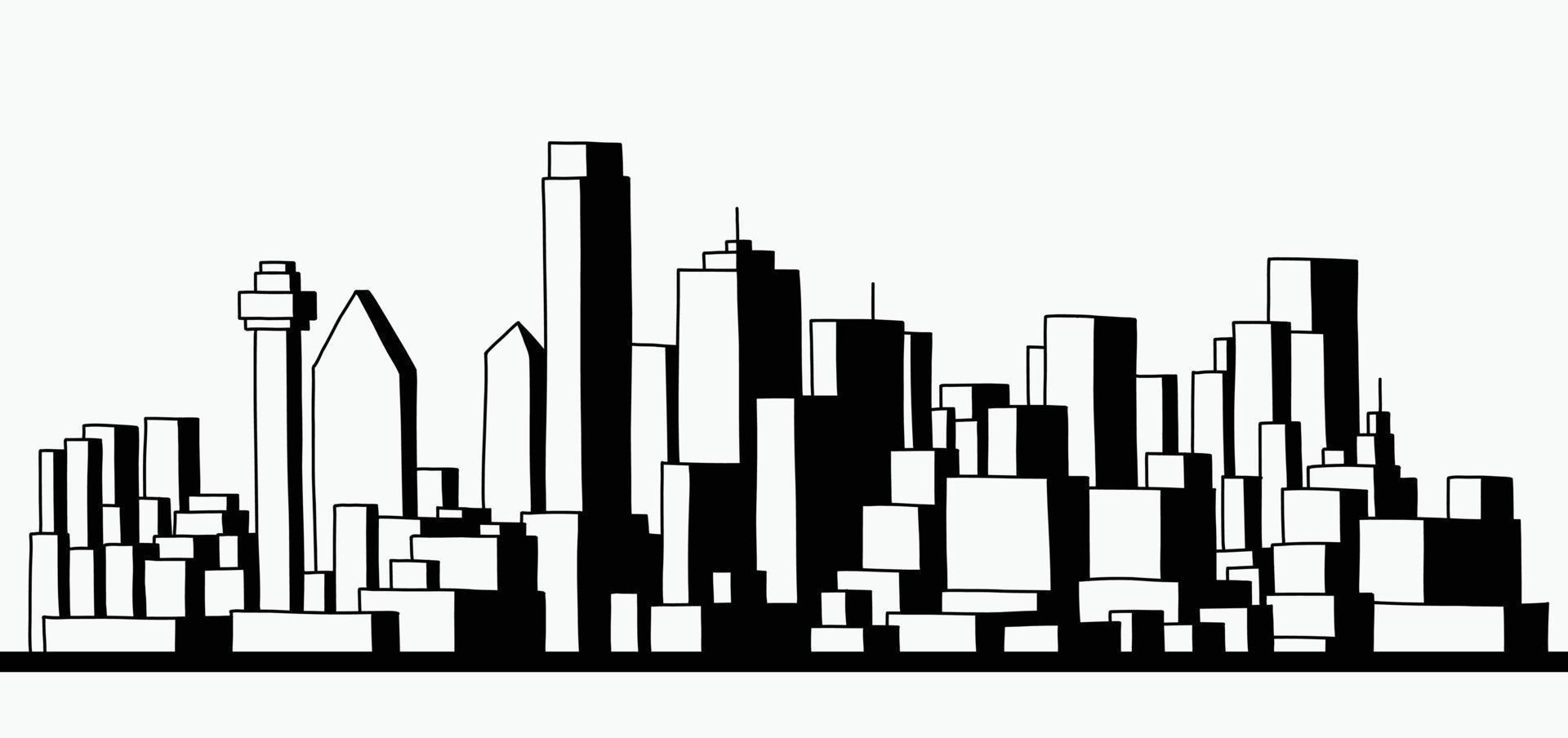 Modern cityscape skyline outline doodle drawing on white background. vector