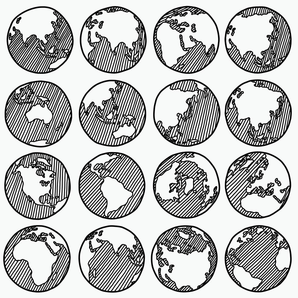 Doodle freehand drawing of earth collection. vector