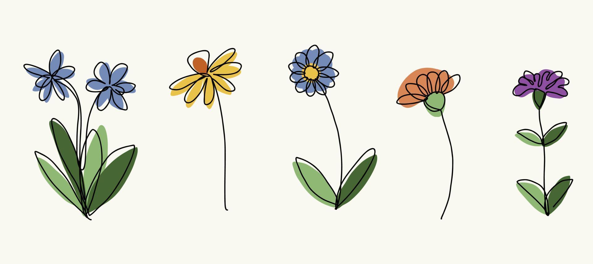 Simplicity flower freehand continuous line drawing flat design. vector