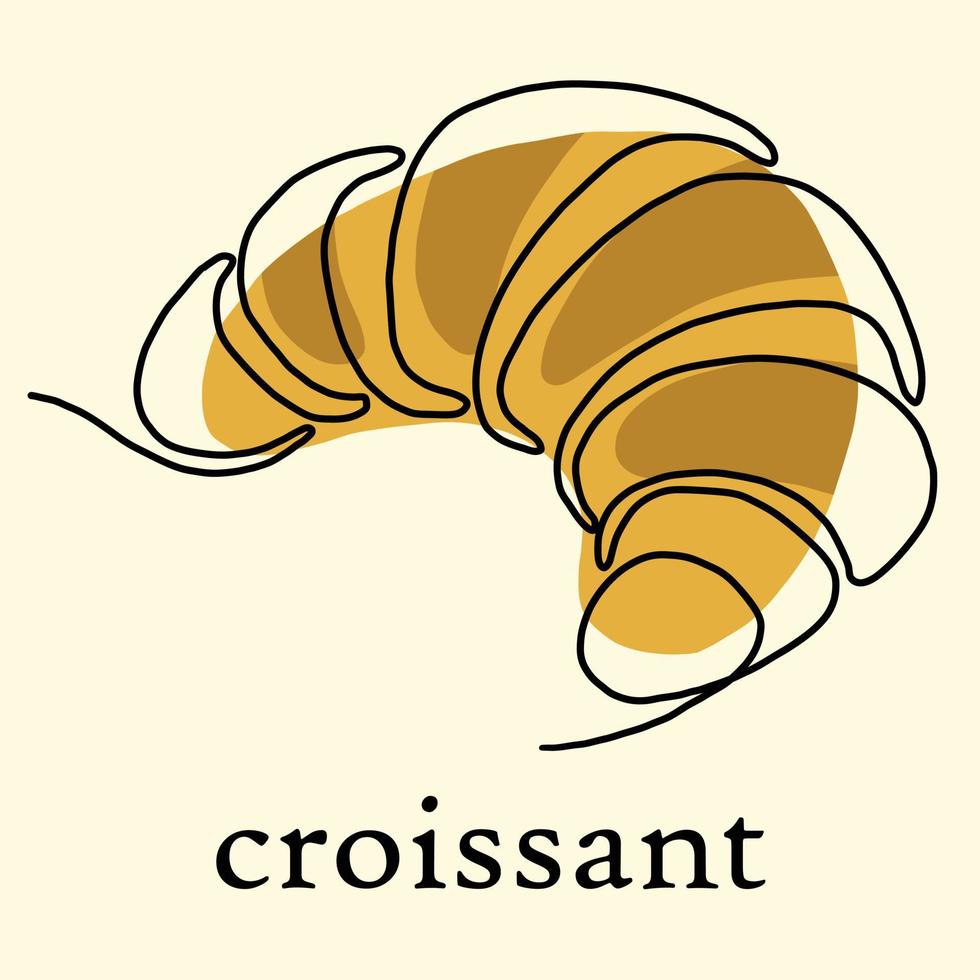 sencillez croissant pan dibujo de línea continua a mano alzada diseño plano. vector