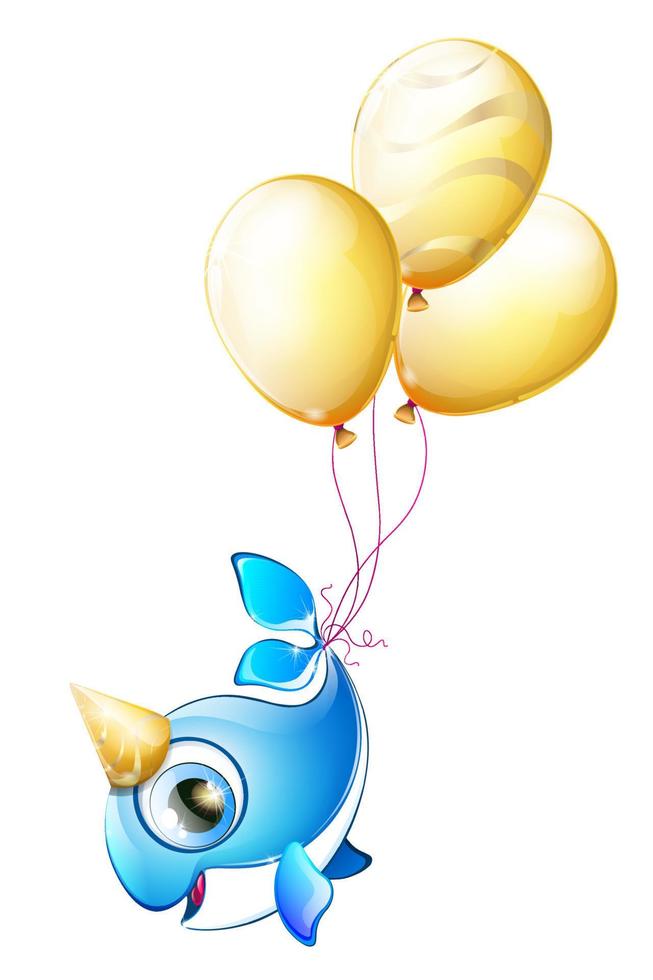 Whale fly with balloons vector