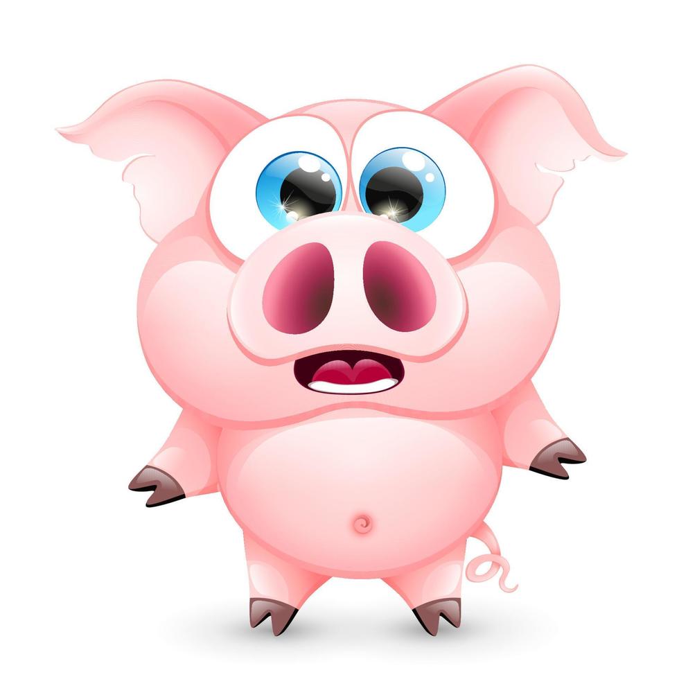 Funny scared cartoon pig vector