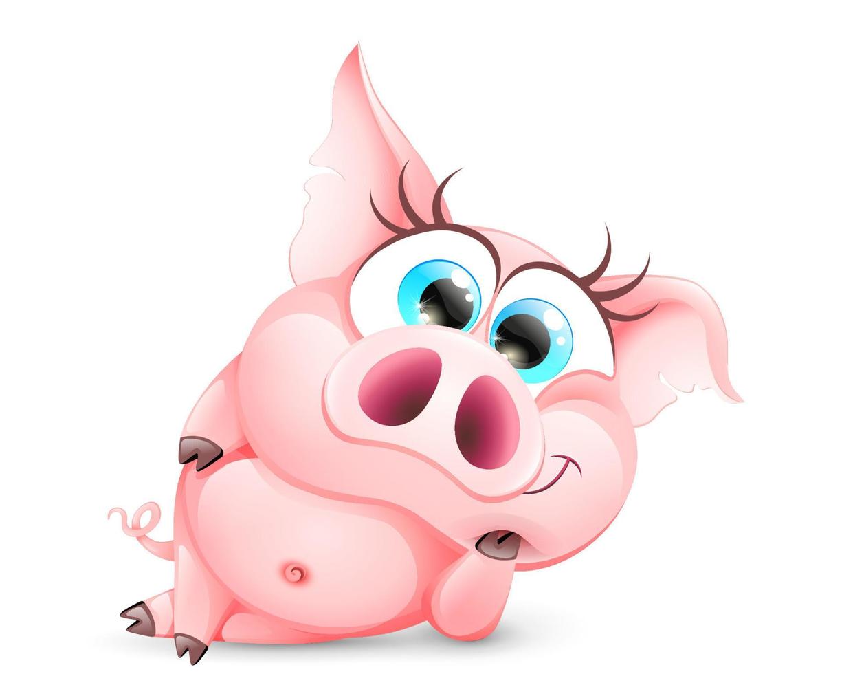 Funny lying cartoon pig vector