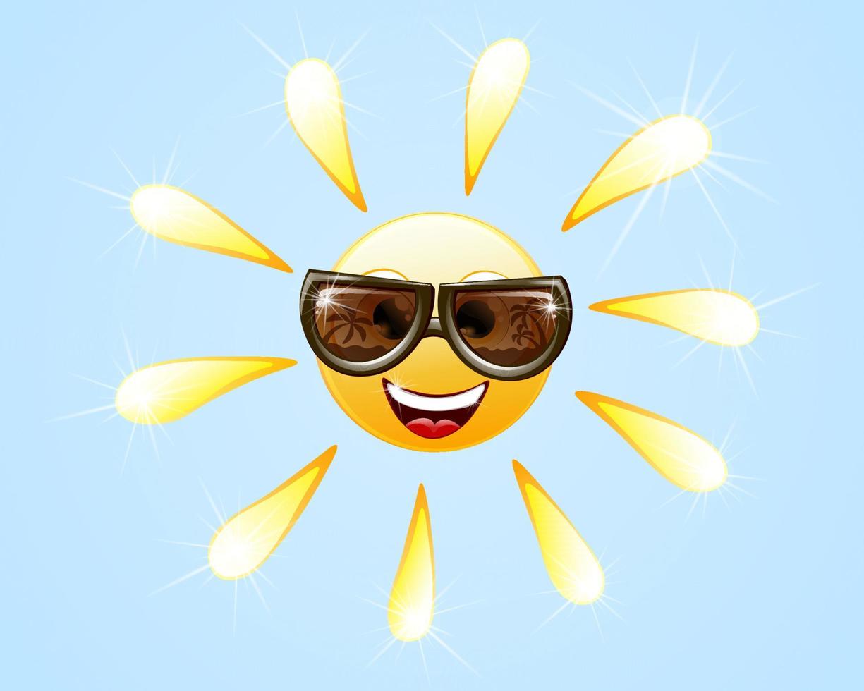 personaje de dibujos animados de sol con gafas de sol vector