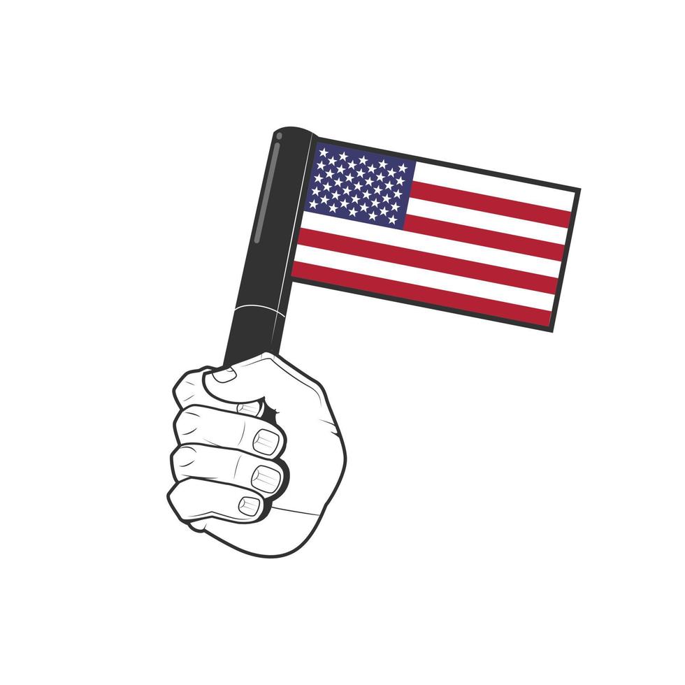 día de la independencia de los estados unidos de américa. Asimiento de la mano de la bandera de los Estados Unidos de América vector