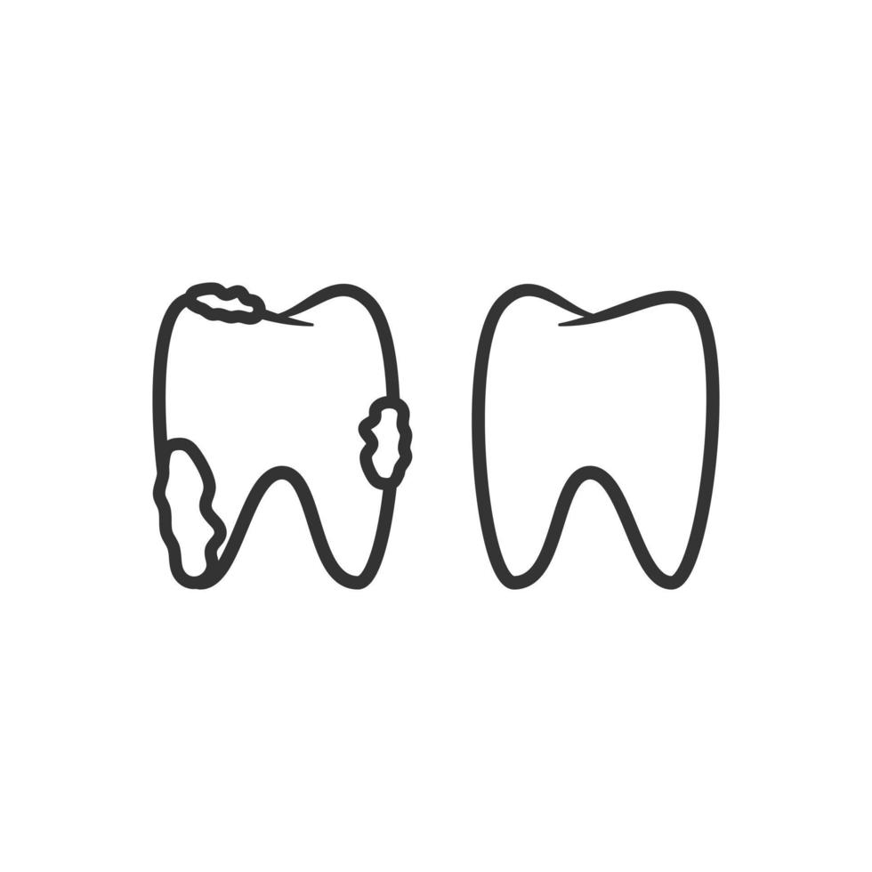 comparación de ilustración de vector de icono de diente limpio y sucio