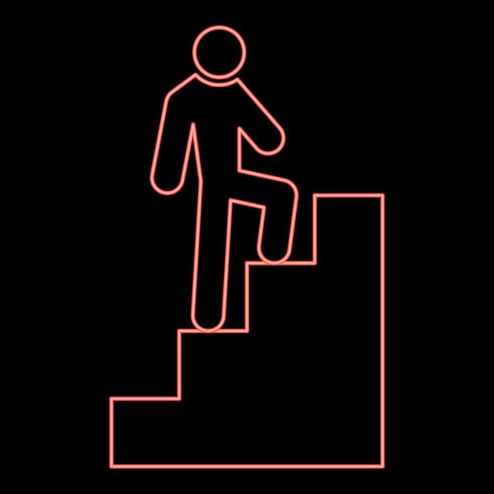 Neon a man climbing stairs red color vector illustration flat style image